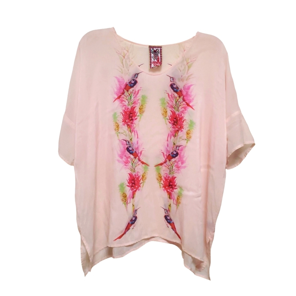 Johnny Was Tunic Blouse Bird Garden Flowy Top